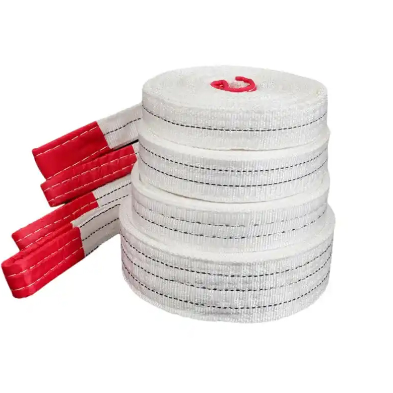 White Lifting Sling Belt Crane Flat Polyester Webbing Sling